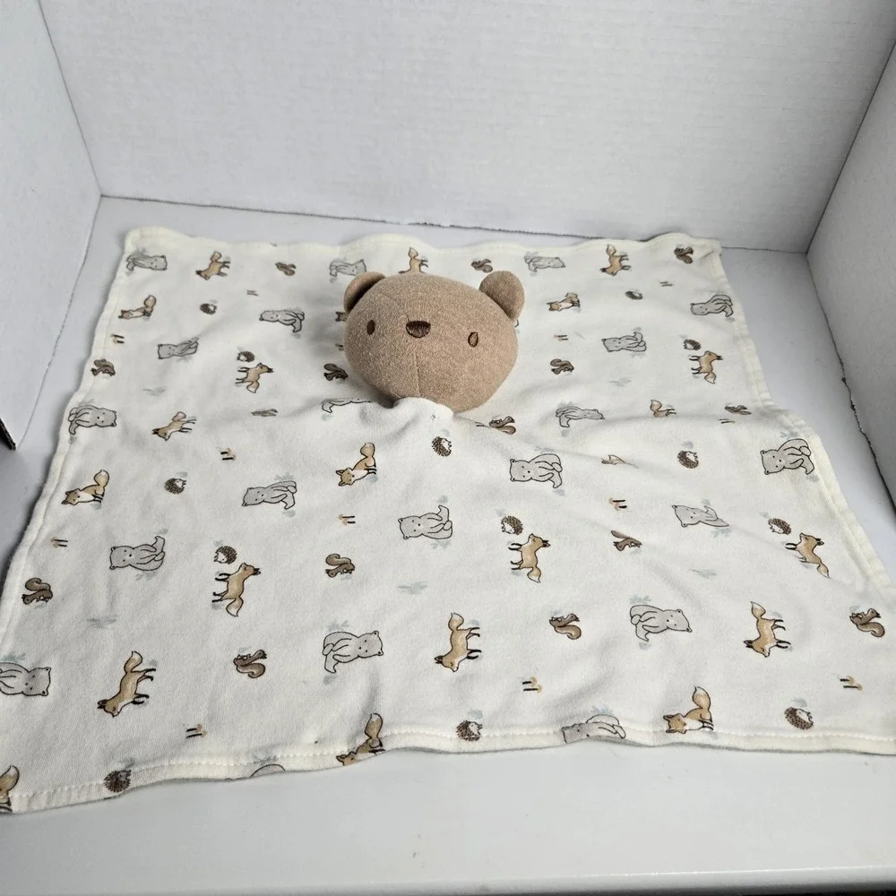 Rabbit + Bear By Emily And Oliver Organic Lovey Security Blanket Woodland Animal